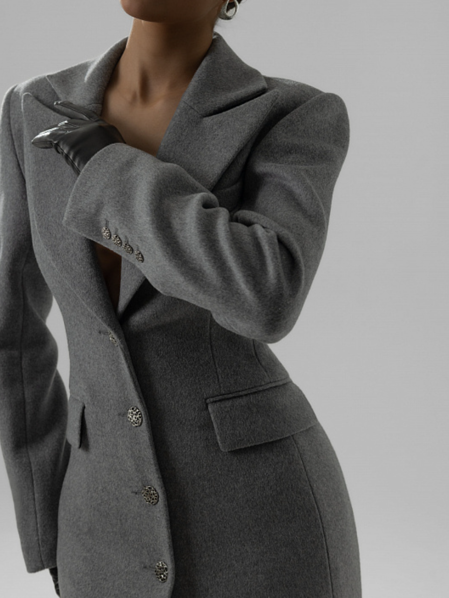 Grey Wool Structured Maxi Coat