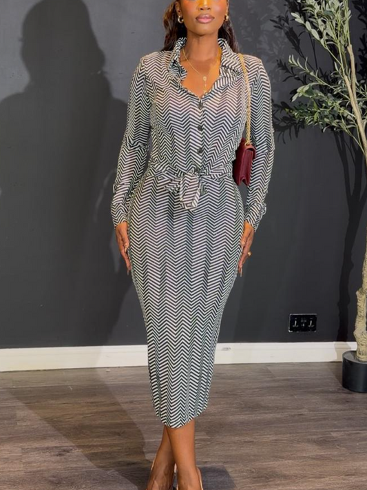 Black & White Chevron Print Shirt Dress