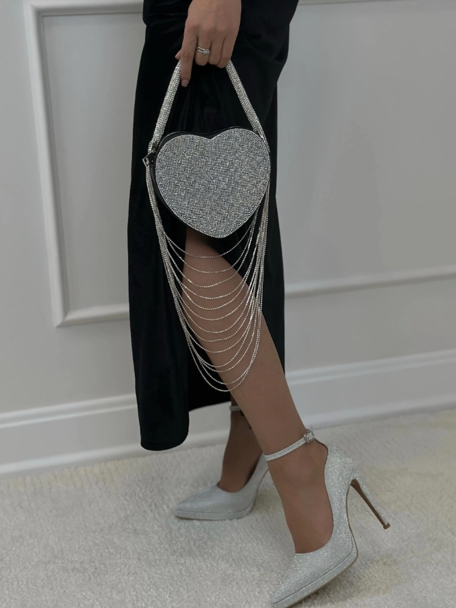 Sparkly Rhinestone Heart Fringe Bag