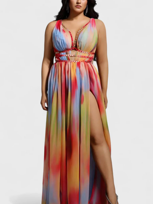 Rainbow Tie-Dye Cutout Maxi Dress