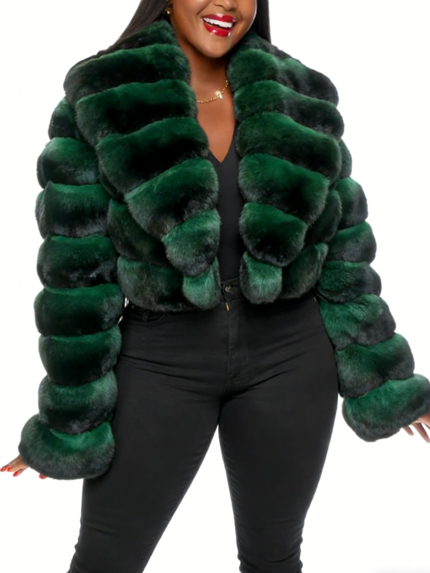 Emerald Ombre Faux Fur Cropped Jacket