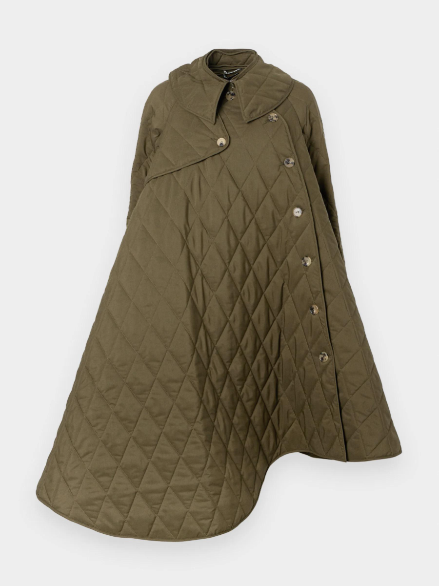 Olive Quilted Cape Coat