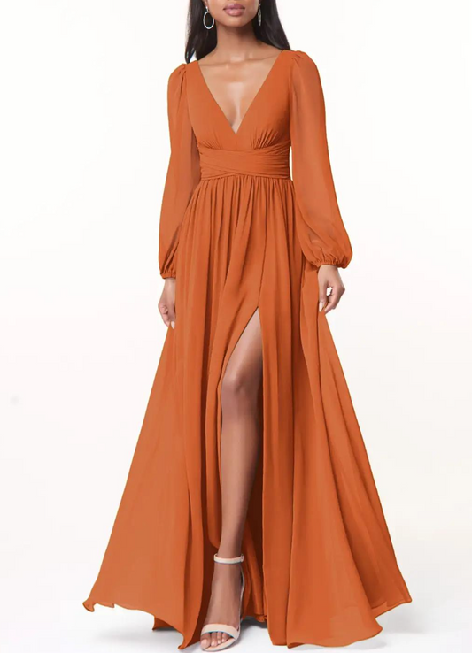 Burnt Orange Chiffon Maxi Dress