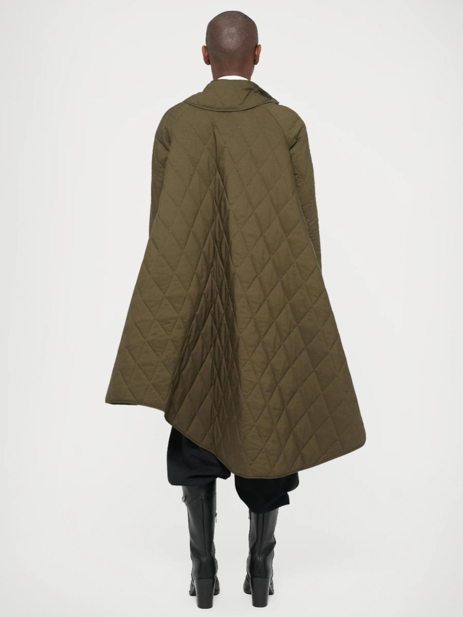 Olive Quilted Cape Coat